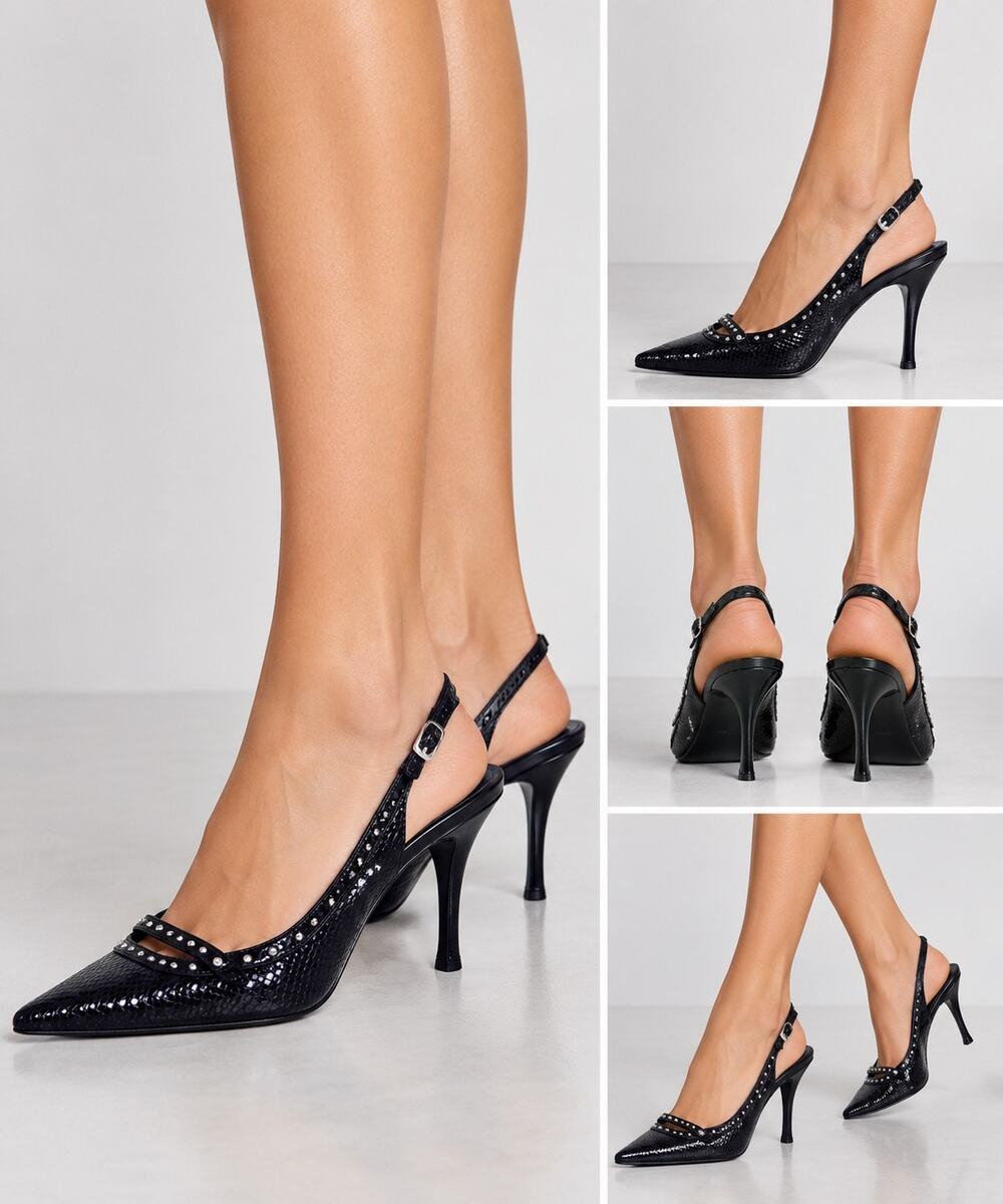 White House Black Market Megan Studded Leather Snakeskin Embossed Heels size 8